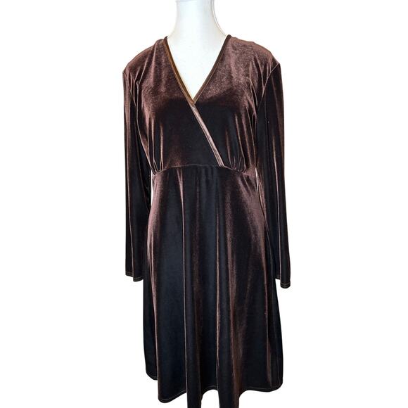 K.C. Spencer New York | Brown Velvet Fit and Flare Long Sleeve Dress | 12 - Picture 1 of 13